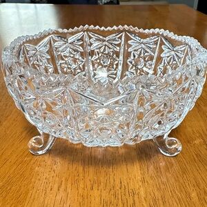 American Brilliant Crystal Footed Bowl with Etching. Small. Nuts, Compote.